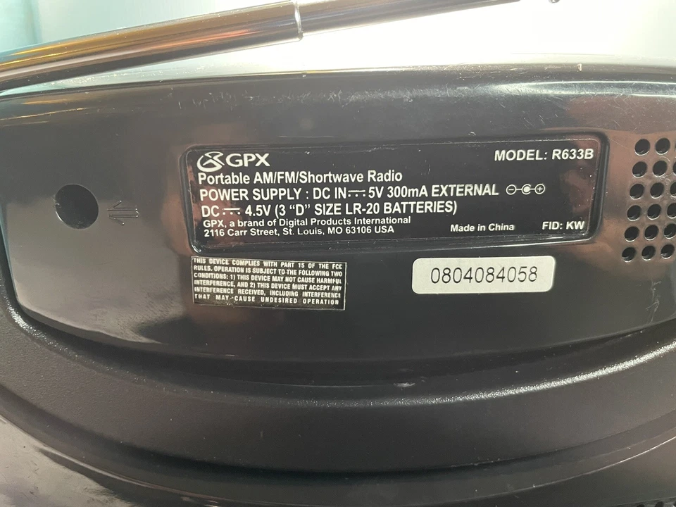 GPX R633B Portable Shortwave AM/FM Alarm Clock Radio Black Tested Battery Power - Image 3 of 4