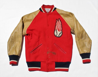 True Vintage 30s 40s Ebbets Field Flannels Wool Jacket Red