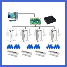 4-Door Control Kit with Reader/Switch/Power Unit/Key Fob/180kg Magnetic Locks