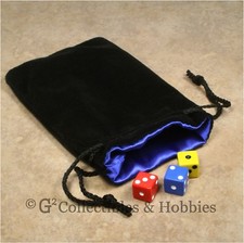 NEW Large Black Velvet RPG Game Dice Bag with BLUE Satin Lining Counter Pouch