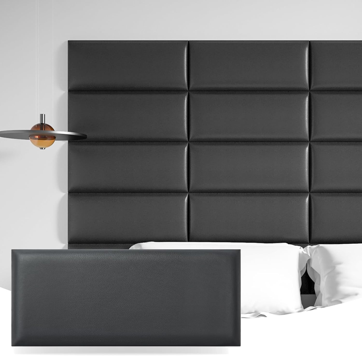 Cabecero Peel and Stick para Queen and King en Negro, Pack de 9 Paneles Tamaño 9.8