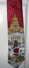 MARK PENDELTON  100% SILK TIE Red Washington Santa/ White House  Xmas Unique HTF