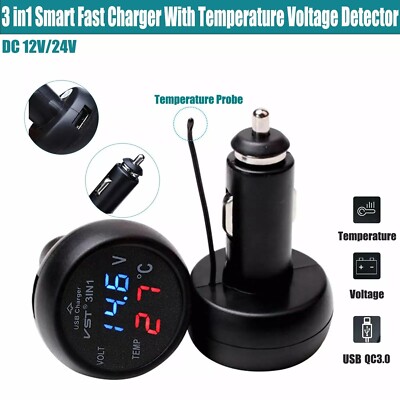 car cigarette lighter plug voltage 3 in1 Car Cigarette Lighter Socket Plug LED Thermometer Voltmeter USB  Charger