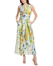 Oscar De La Renta Halter Abstract Maxi Shirtdress Women's Blue 2