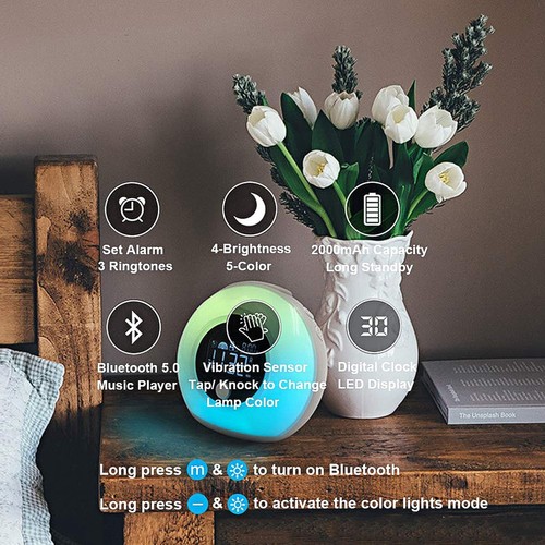 Colourful Wake Up Breathing Lamp Children Speaker Table Light Alarm Clock For Be - Picture 11 of 12