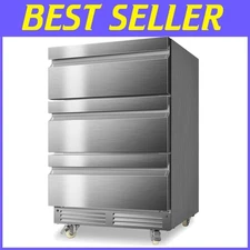 Weatherproof 24-Inch Beverage Refrigerator with Three Drawers & Digital Control