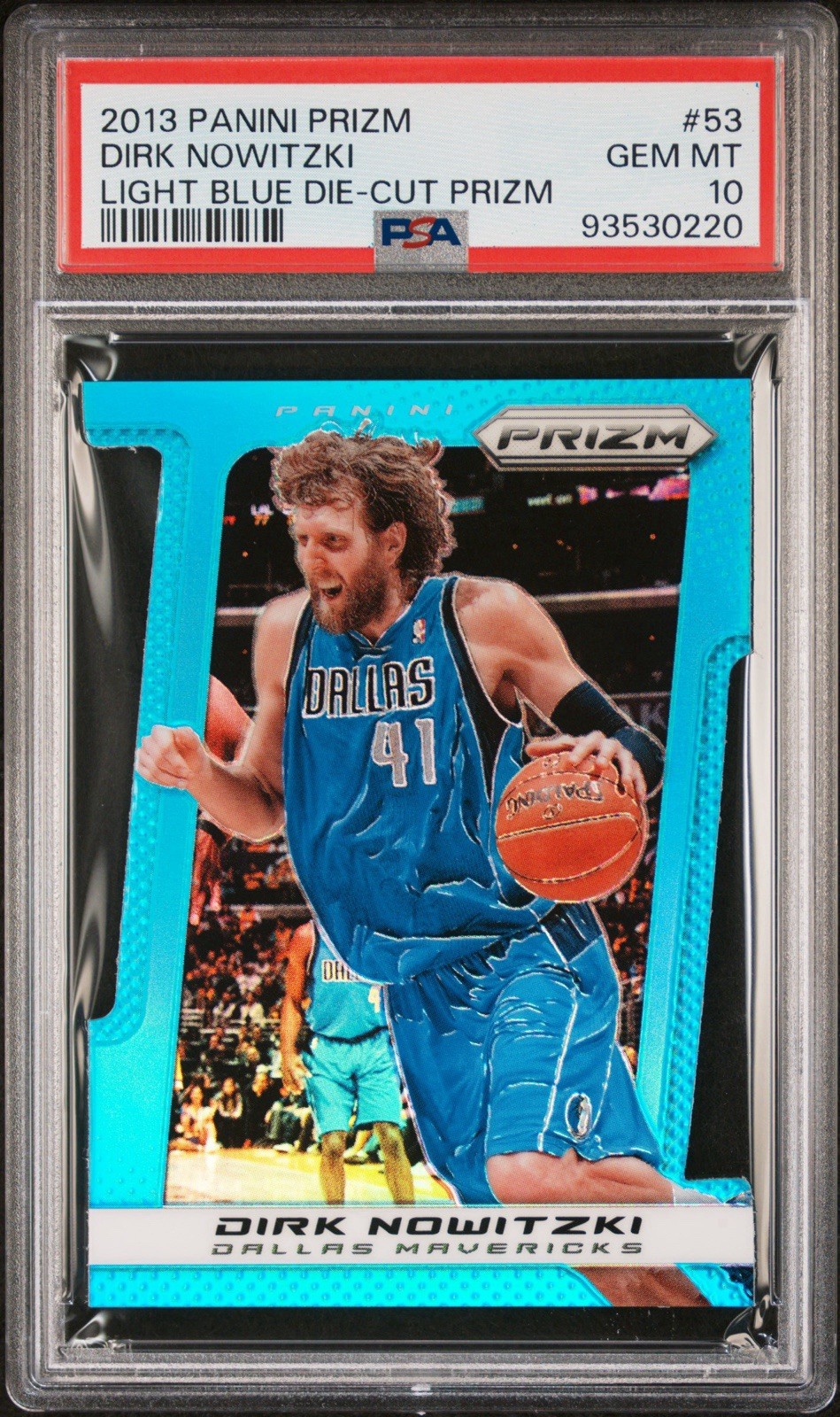 2013 Prizm Dirk Nowitzki Light Blue Die-Cut Prizm /199 #53 PSA 10 Low POP