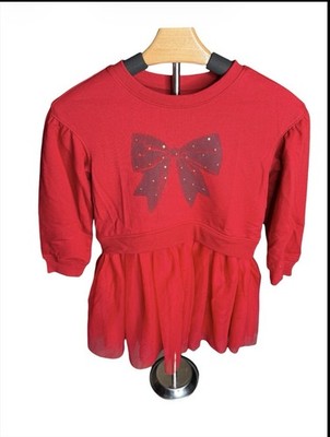 Cat & Jack Red Bow Long Sleeve Ruffle Dress Size 5T NEW WITH TAGS