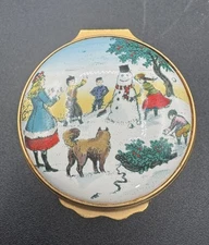 Bilston Battersea Halcyon Days Enamels “Snowman” 1979 Christmas Vtg Trinket Box