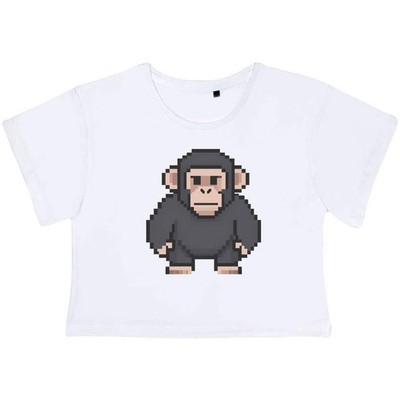 'Pixel Art Chimpanzee' Adult Cotton Crop Top (CO059829)