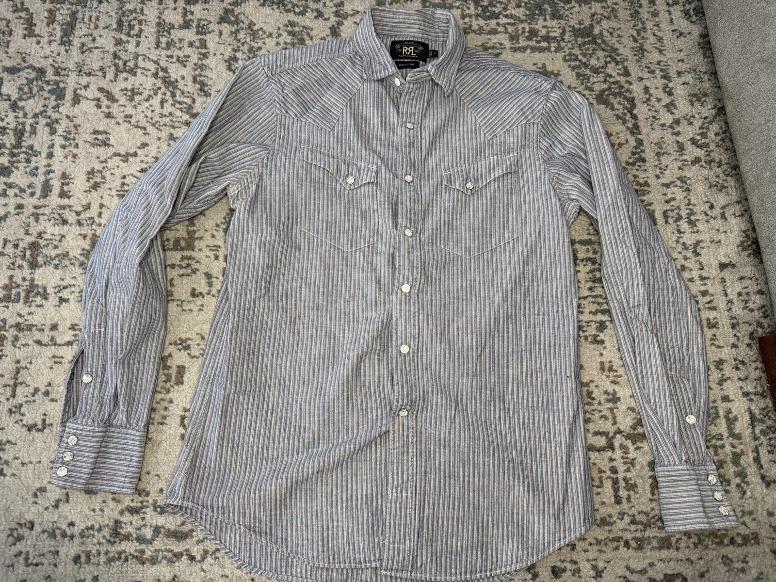 RRL Men’s Striped Pearl Snap Button Down Long Sleeve Shirt Size Medium Western