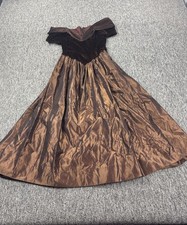 Vtg Ballgown Women 10 Copper Velvet Taffeta Prom Dress Whimsigoth Witchy Fairy