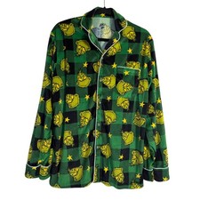 The Grinch Dr Seuss Plaid Pajama Top Long Sleeve Button Up Loungewear Women's M