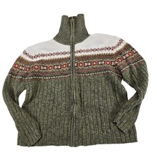 Tiara International Women Fair Isle Knit Full Zip Turtleneck Sweater Large