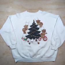 Vintage Hanes Her Way Women's Sweatshirt XL Handmade Christmas Tree  Bears READ