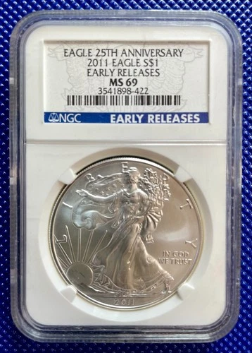 2011 ~ Silver Eagle S$1 ~ NGC MS69 ~ EARLY RELEASES ~ 25TH ~ #3541898-422