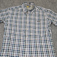 Eddie Bauer Travex Shirt Medium Plaid Tech Blue Gray Active Classic Fit Hiking