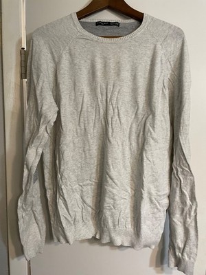 Men's Zara Basic Sweater Oatmeal with Elbow Patches Size XL Preppy Y2K