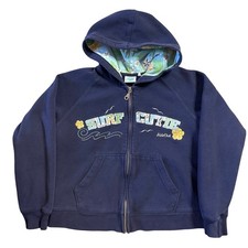 Vintage Y2K Sideout Surf Cutie Navy Floral Wave Tide Zip Up Hoodie Sweatshirt YM