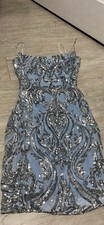 Windsor Blue Silver Sequin Bodycon Mini Dress Sleeveless Square Neck