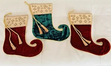 3 NEW Velvet Stocking Elf Toe Christmas Jester pearl studded LG Red Green Gold