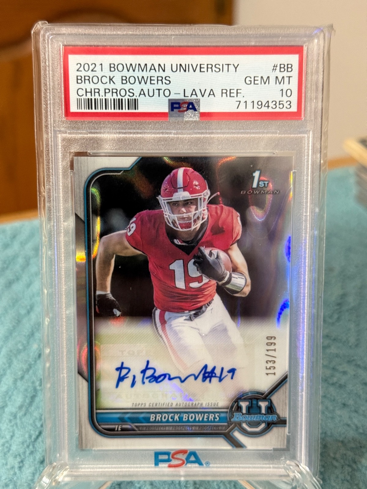 Brock Bowers - 2021 -Bowman University - Chrome Pros Auto - Lava #/199 - PSA 10