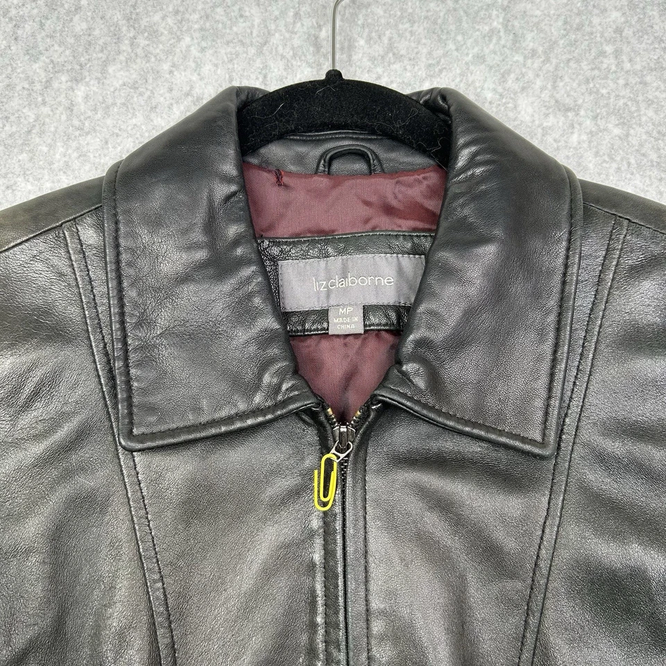 Vintage Liz Claiborne Womens Black Genuine Leather Jacket Size Medium Petite - Image 4 of 4