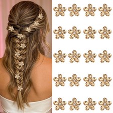Mini Crystal Flower Hair Clips - 20 Pcs Gold Rhinestone Tiny Hair Barrettes f...