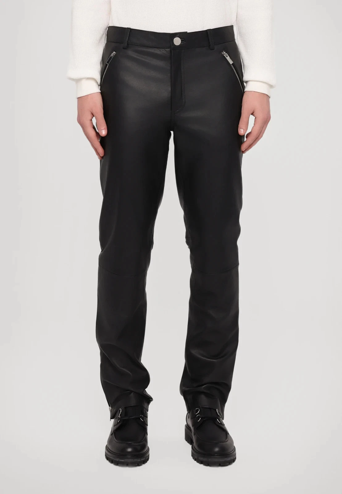 Men's Black Leather Pant 100% Real Lambskin Slim fit skinny Moto Biker Pants W32
