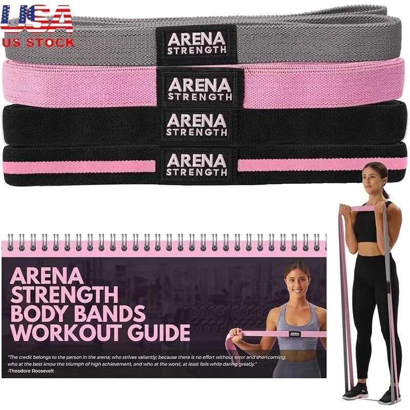 Full Body Resistance Bands Set of 4 Fabric Resistance Loops W/ Workout Guide New