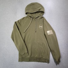 Under Armour Hoodie Mens Medium Green Loose Fit Cold Gear Freedom USA Flag Logo