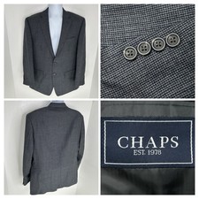 Chaps 100 Wool Gray Check Blazer Suit Coat Jacket Size 42R Business Classic