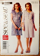 NEW See & Sew Butterick Pattern B6041 Misses' Pullover DRESS 2 Lengths Easy 4-26