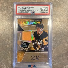 Jake Guentzel 2021 Sp Game Used Authentic Fabrics Auto /49 #AFJG PSA 8 Auto 10