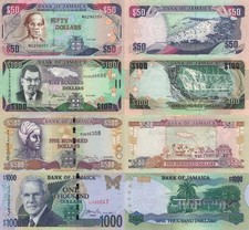 Jamaica Set 4 PCS: 50 to 1000 Dollars (2007) - p83b, p84c, p85e, p86e UNC