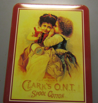 Vintage Clark's ONT Spool Cotton Tin Box Full Of Vintage Buttons