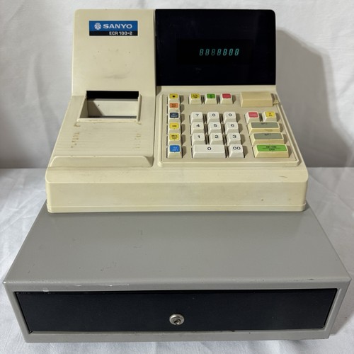 Sanyo ECR 100-2 Electronic Cash Register ~ LOCKED TRAY ~ NO KEY ~ POWERS ON