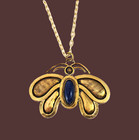 LAPIS LAZULI Cabochon Brass BUTTERFLY Pendant Necklace 22"-24"
