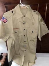 Boy Scout BSA UNIFORM SHIRT Mens Large Short Sleeve Tan D23