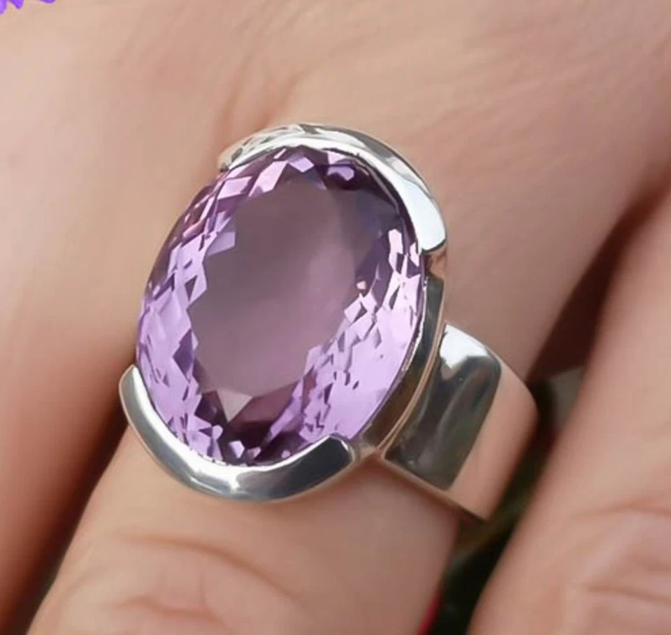 African Amethyst Gemstone 925 Sterling Silver Handmade Jewelry Ring All Size - Image 2 of 4