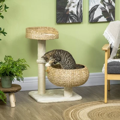 PAWHUT Indoor Modern Cat Tree with Cute Basket Design, Small Cat Tree with Fun Ball Toy