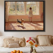 Oil Painting Dog Yorkshire Terrier Canvas Print Living Room Wall Art Decor