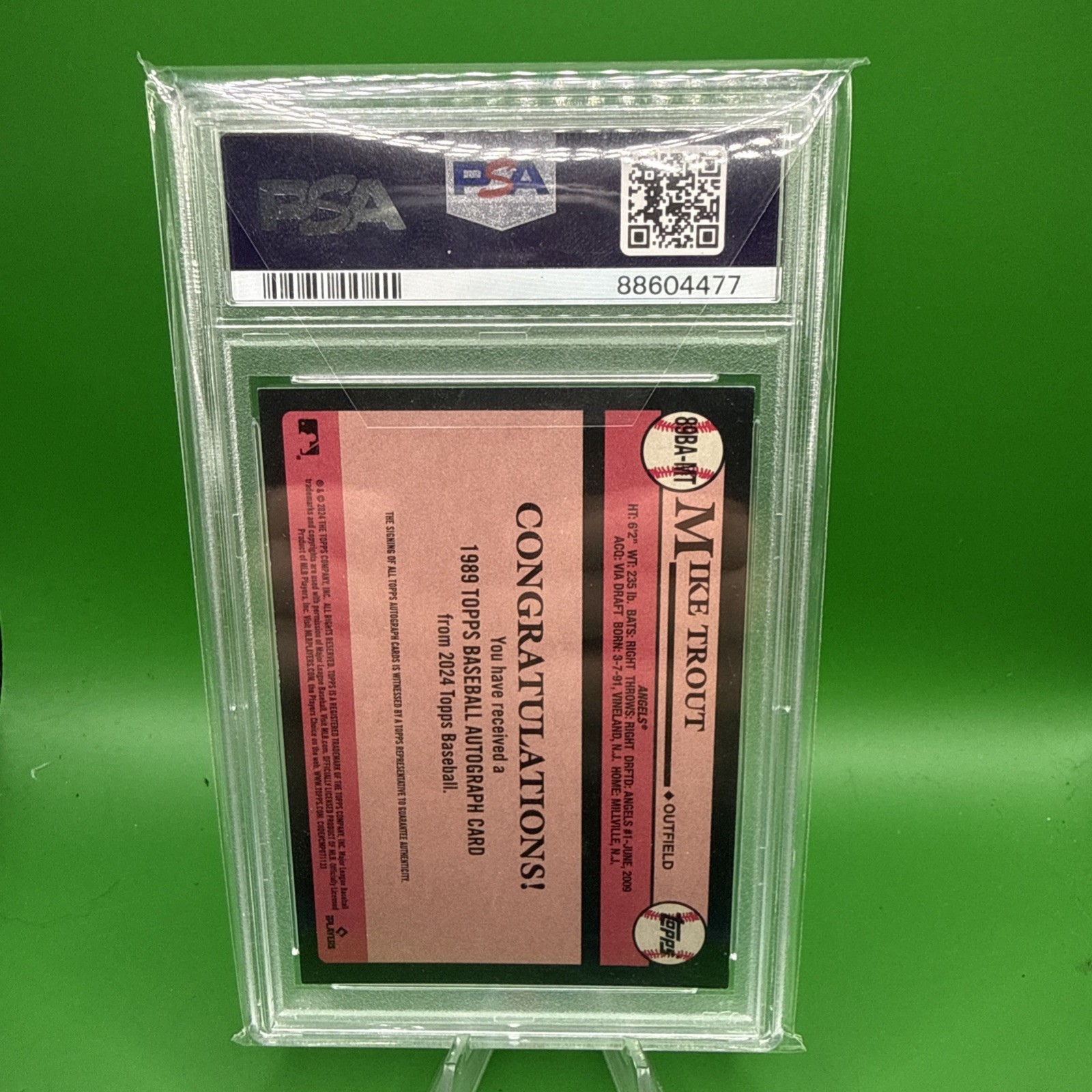 2024 Topps Baseball 1989 Mike Trout Angels AUTO #89BAMT PSA 8 view 2