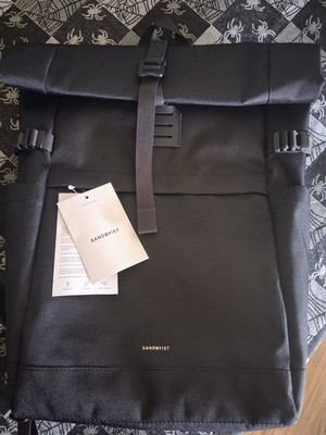 Sandqvist Black Backpack Buckle Closure Roll Top