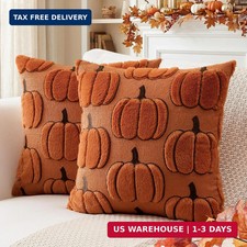 Artscope Fall Pumpkin Throw Pillow Covers 18x18 Set of 2, Autumn Soft Plush Faux