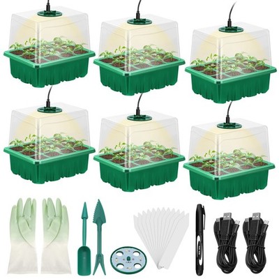 6 Packs Seed Starter Tray with Grow Light, Indoor Greenhouse Seeding Starter ...