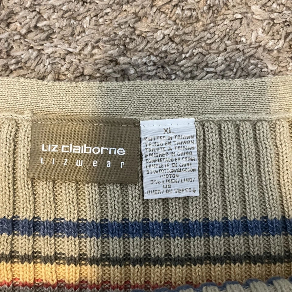 Camiseta sin mangas estilo suéter a rayas Claiborne Liz Wear talla XL Boho Y2K algodón lino Foto 3 de 4