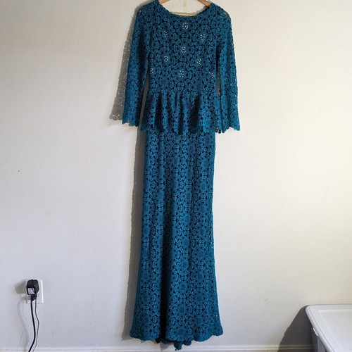 Alice & Olivia Stacey Bendent Regina Schößchen türkis Häkelkleid Kleid - Bild 4 von 12