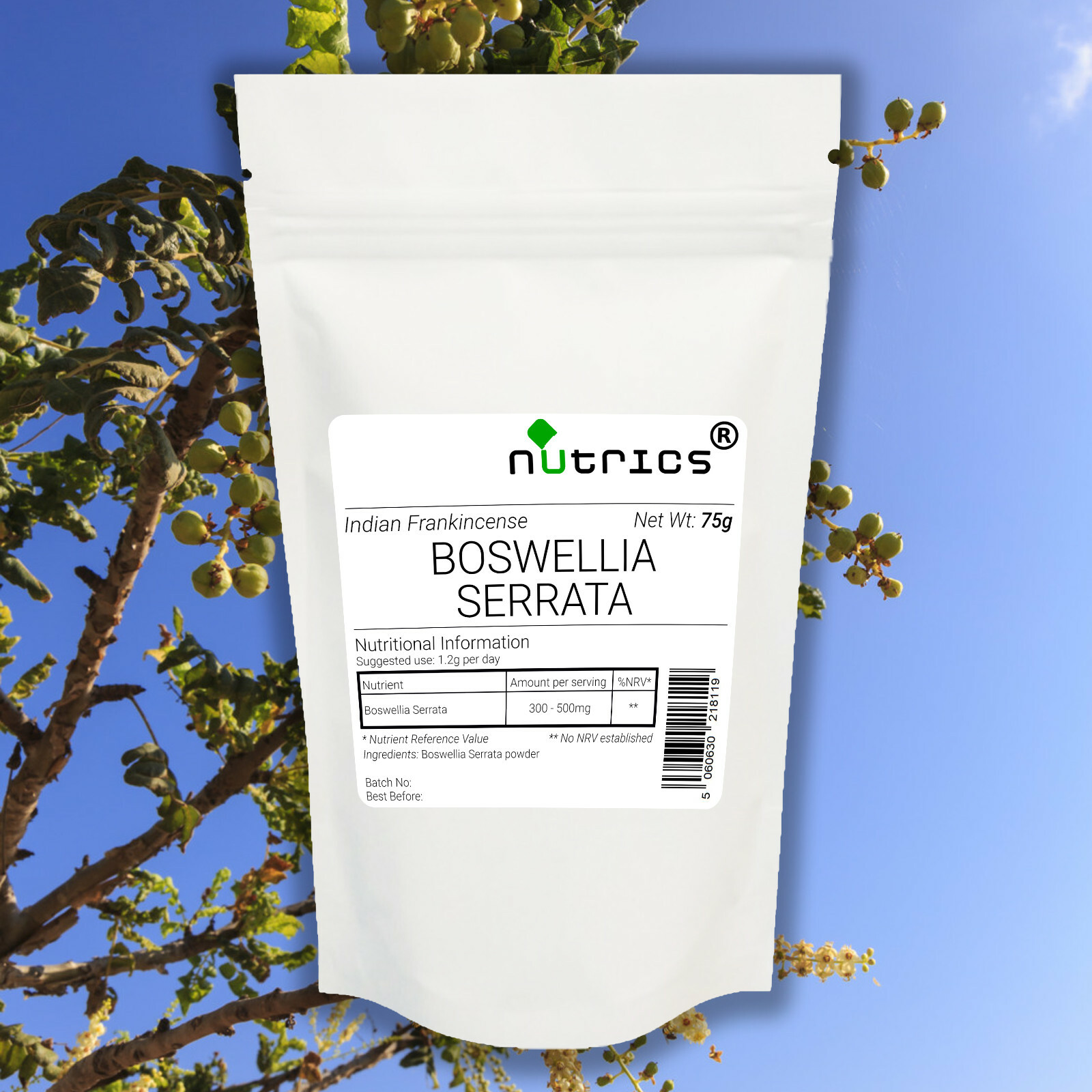 Polvo Nutrics® 100% puro BOSWELLIA SERRATA 75 g Frankinsence indio