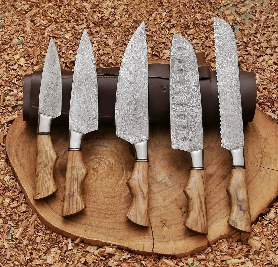 Chef Set, Handmade Damascus Steel Chef Knife Set, Hand Forged Kitchen Knife Set,
